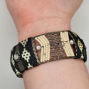 Modern Black and Cream Geometric Bangle
